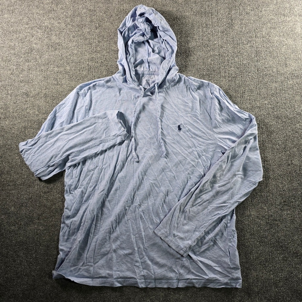 Polo Ralph Lauren Mens Large Light Blue Heathered Long Sleeve Hooded T-Shirt
